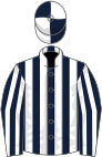 Dark blue and white stripes, quartered cap