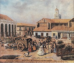 [Colonial] Square in Downtown Santiago, in 1850, by the French-born Ernest Charton.[14][15]