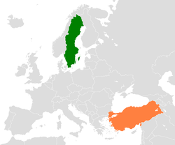 Map indicating locations of Sweden and Turkey