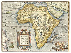 En 1570, en este mapa holandés, el Níger está confundido con el Senegal. El río Real desemboca en el golfo de Benín.