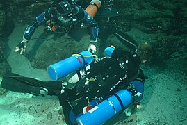 Top view of sidemount diver