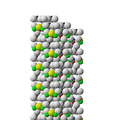 View along a axis of three columns of tourmaline units forming a bundle