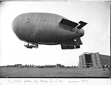 British private airship G-BAWL taking to the air in the summer of 1975 in Bedford England