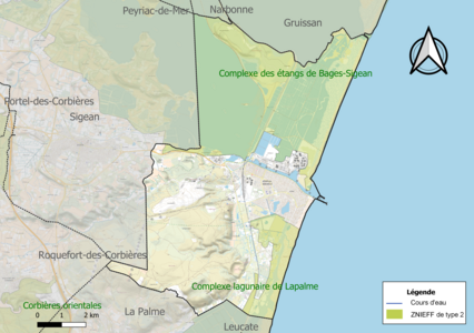 Carte des ZNIEFF de type 2 sur la commune.