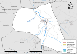 Carte en couleur présentant le réseau hydrographique de la commune