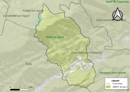 Carte des ZNIEFF de type 2 sur la commune.