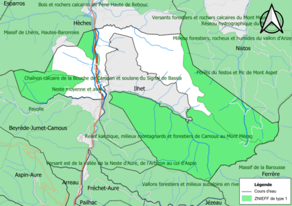 Carte des ZNIEFF de type 1 sur la commune.