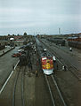 A Santa Fe Railroad streamliner, the "Super Chief," being serviced at the depot in Albuquerque in March 1943.