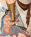 Woman playing an angular harp in a c. 260 AD Sassanid era mosaic excavated at Bishapur