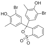 Skeletal formula of bromocresol purple in cyclic form