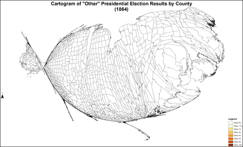 Cartogram of "other" presidential election results by county