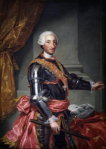 Portrait of Charles III of Spain in a suit of armour (1761).