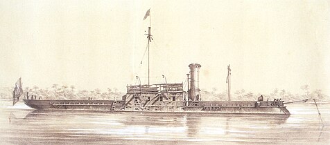 Ironclad Brasil seriously damaged after the attack on the Curuzú Fort, 1866.