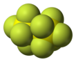 Space-filling model of disulfur decafluoride