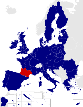 Map of the 2014 European Parliament constituencies with South-West France highlighted in red