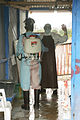 A caregiver leaving the patient area of an active Ebola treatment center