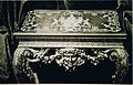 One of the pair of the Fanes' Florentine scagliola topped and British Bacchus masked and cabriole legged c. 1740 tables. This detail of a larger B/W photo was commissioned c. 1870.