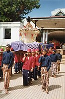 Formal batik sarongs worn by guards during Sultan's parade in Yogyakarta