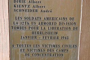 Plaque commemorating the victims of the War and defenders of Herrlisheim on the Memorial