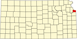 Map of Kansas highlighting Wyandotte County