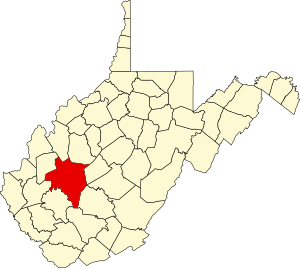 county map of West Virginia highlighting Kanawha County in west-central part of state