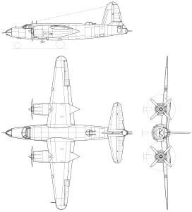 3-view line drawing of the Martin B-26B/C Marauder