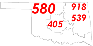 Map of Oklahoma with area code boundaries