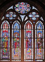 Stained glass windows from the Strasbourg Cathedral, Bas-Rhin, Alsace, France, dated circa 1210–1270, depicting emperors of the Holy Roman Empire: Philip of Swabia, Henry IV, Henry V, and Frederick II