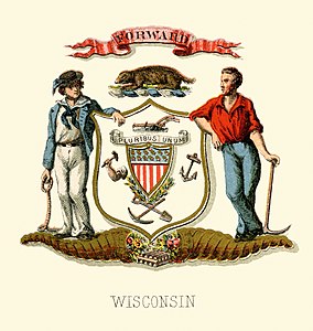 Coat of arms of Wisconsin at Historical coats of arms of the U.S. states from 1876, by Henry Mitchell (restored by Godot13)