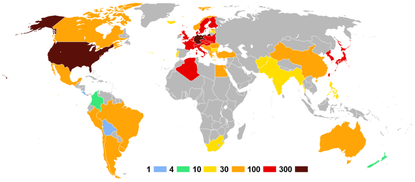 Number of attending athletes from respective participating countries.