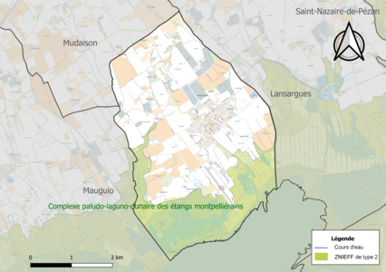 Carte de la ZNIEFF de type 2 sur la commune.