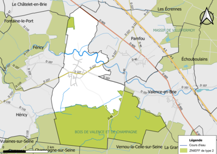 Carte des ZNIEFF de type 2 de la commune.