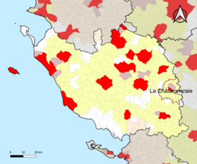 Localisation de l'aire d'attraction de la Châtaigneraie dans le département de la Vendée.