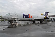 A FedEx Express Boeing 727-200 registered as N466FE on display at the Aerospace Museum of California.