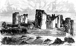 Engraving of a large ruined castle