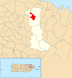 Location of Canóvanas barrio-pueblo within the municipality of Canóvanas shown in red