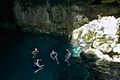 Cenote Chelentún. El primero de la serie de tres cenotes muy visitados por turistas de todas partes del mundo.