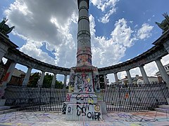 Jefferson Davis Monument in Richmond, VA on July 1, 2020, following the protests over the murder of George Floyd. The Davis statue was toppled by protesters on June 10, 2020.[70]