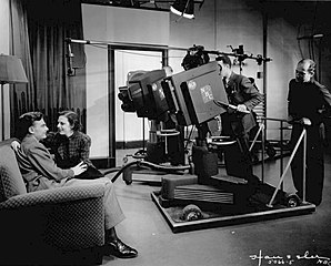 Grace Bradt and Eddie Albert in a 1936 NBC television program The Honeymooners-Grace and Eddie Show using an early RCA camera