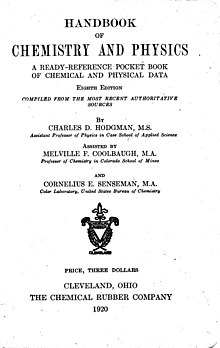 Title page of 8th edition of Handbook of Chemistry and Physics, published in 1920