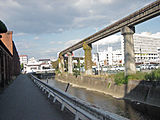 船場川沿いの路線跡