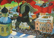 Red was the color of the Russian Revolution in 1917. The Bolshevik, painting by Boris Kustodiev (1920).