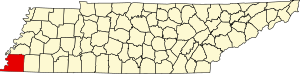 Map of Tennessee highlighting Shelby County