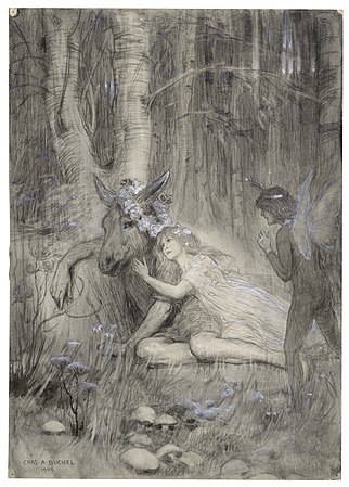 Začarana Titanija se zaljubljuje u Vratila koji ima magareću glavu (C. Buchel, 1905.)