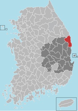 Uljins läge i Norra Gyeongsang och Sydkorea