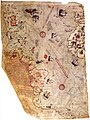 Surviving fragment of the first World Map of Piri Reis (1513) showing parts of the Americas