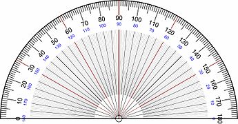 A half circle protractor marked in degrees (180°).