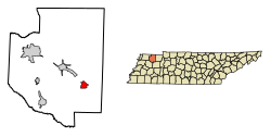 Location of Gleason in Weakley County, Tennessee.