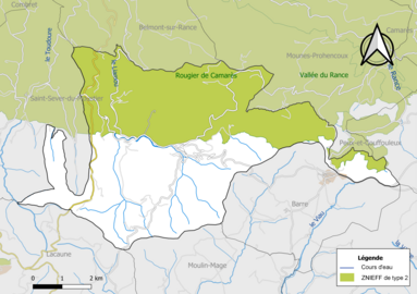 Carte des ZNIEFF de type 2 de la commune.