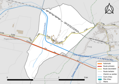 Carte hydrographique et des infrastructures de transport de la commune.